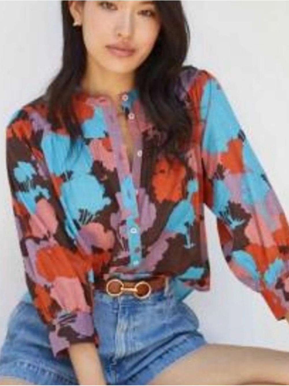 Anthropologie Porridge Multicolor Floral Button-Front 100% Cotton Blouse Small - Picture 2 of 6